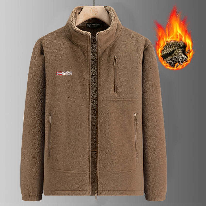 Herren Thermo-Fleecejacke mit Sherpa-Innenfutter, Stehkragen und Reißverschlusstaschen Drune