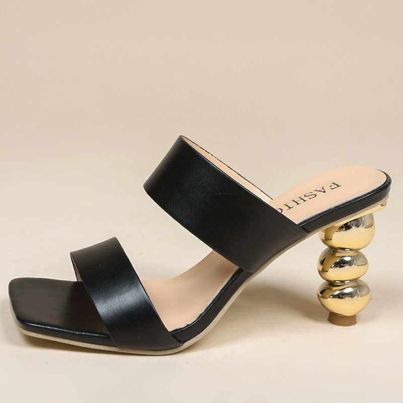Damen Elegante Sandalen mit geschwungenem Absatz und doppeltem Riemen Drune
