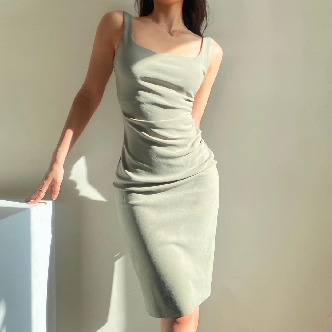 Damen figurbetontes Midi-Kleid mit elegantem Rüschendetail Drune