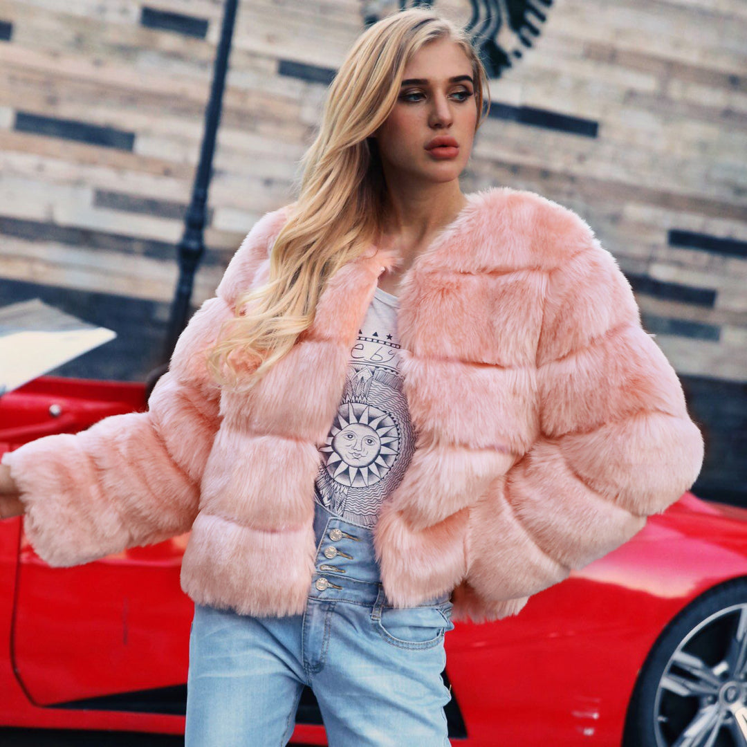Damen Flauschige Kunstpelzjacke mit voluminösen Ärmeln und elegantem Schnitt Drune