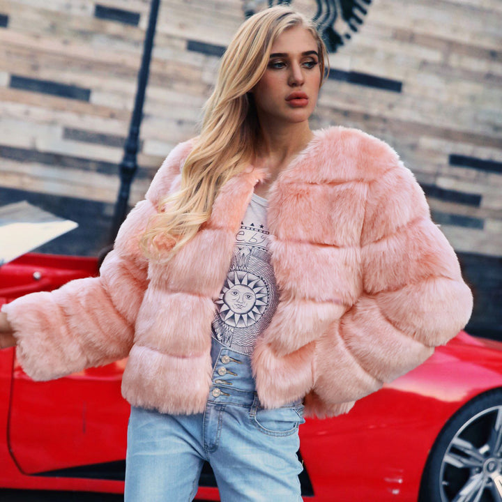Damen Flauschige Kunstpelzjacke mit voluminösen Ärmeln und elegantem Schnitt Drune