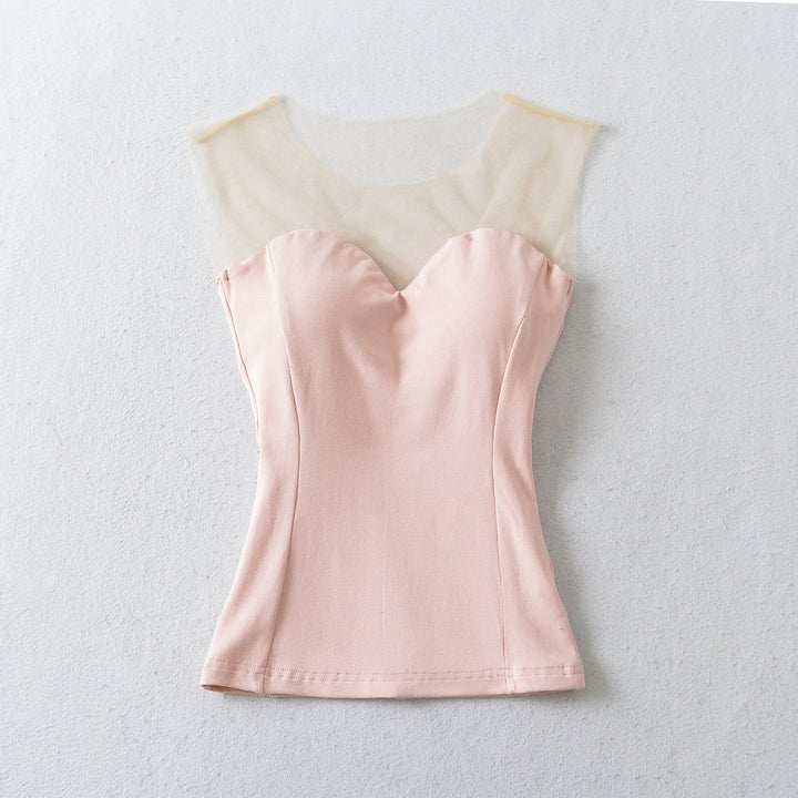 Damen Zweiteiliges Feinstrick-Top-Set mit Mesh-Einsatz und offenem Cardigan Drune