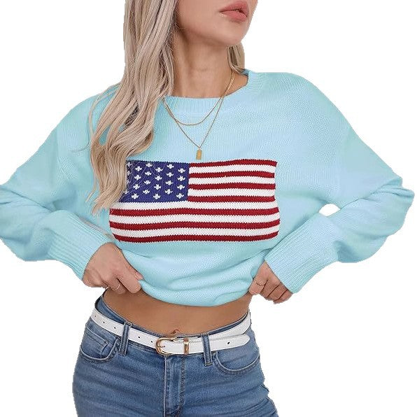 Damen lässiger Pullover mit amerikanischem Flaggenmotiv Drune