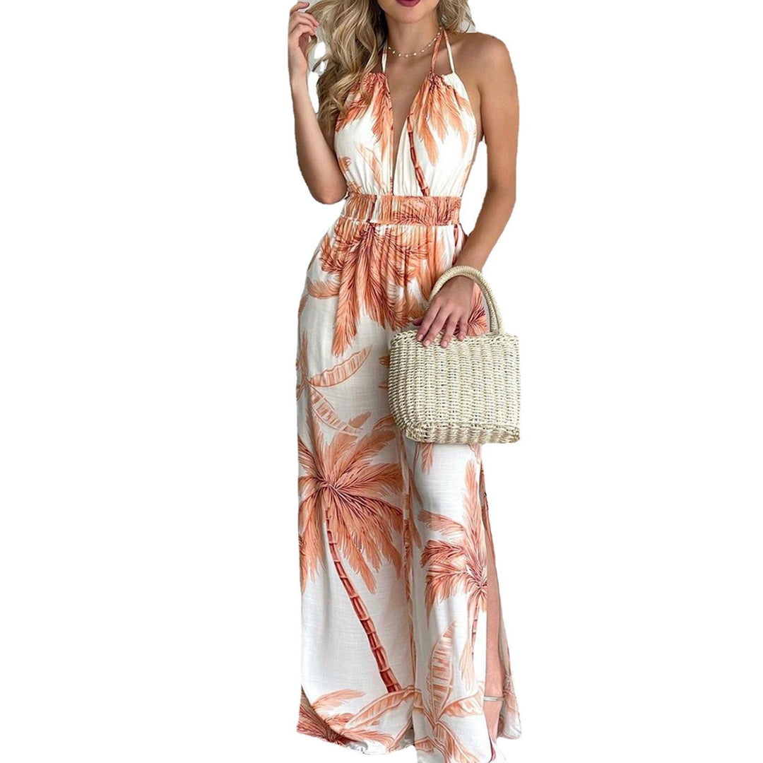 Damen eleganter Jumpsuit mit Spaghettiträgern und hohen Seitenschlitzen Drune