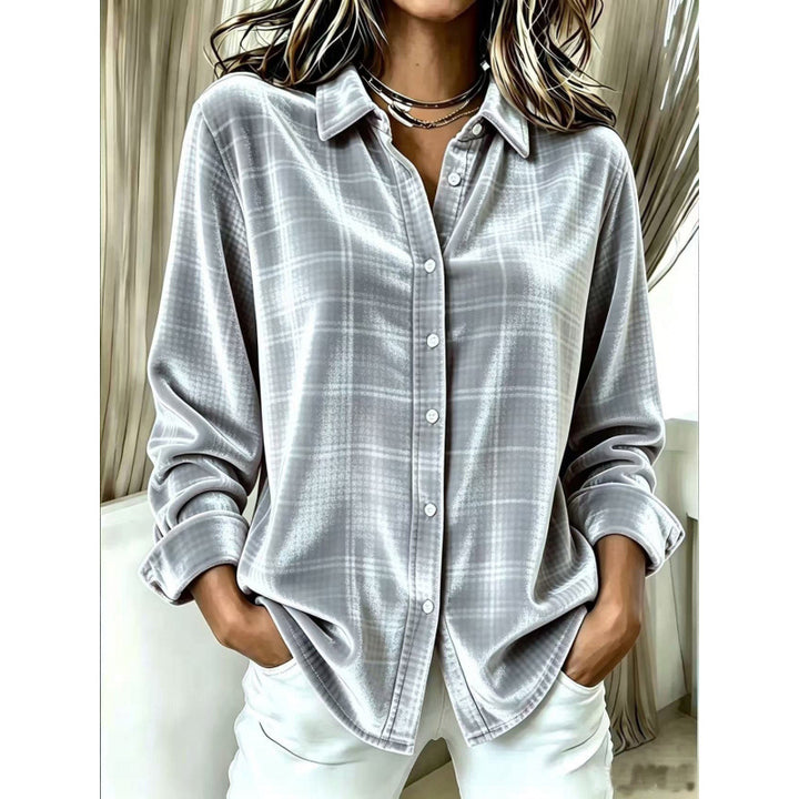Damen Samt-Hemdbluse mit Karomuster und lockerem Oversize-Schnitt Drune