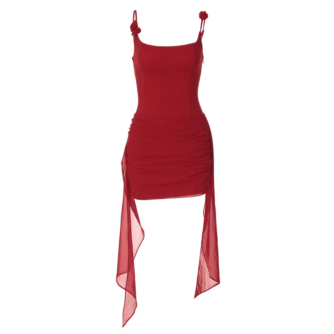 Damen Figurbetontes Kleid mit elegantem Seitenschlitz und Trägerverzierung Drune