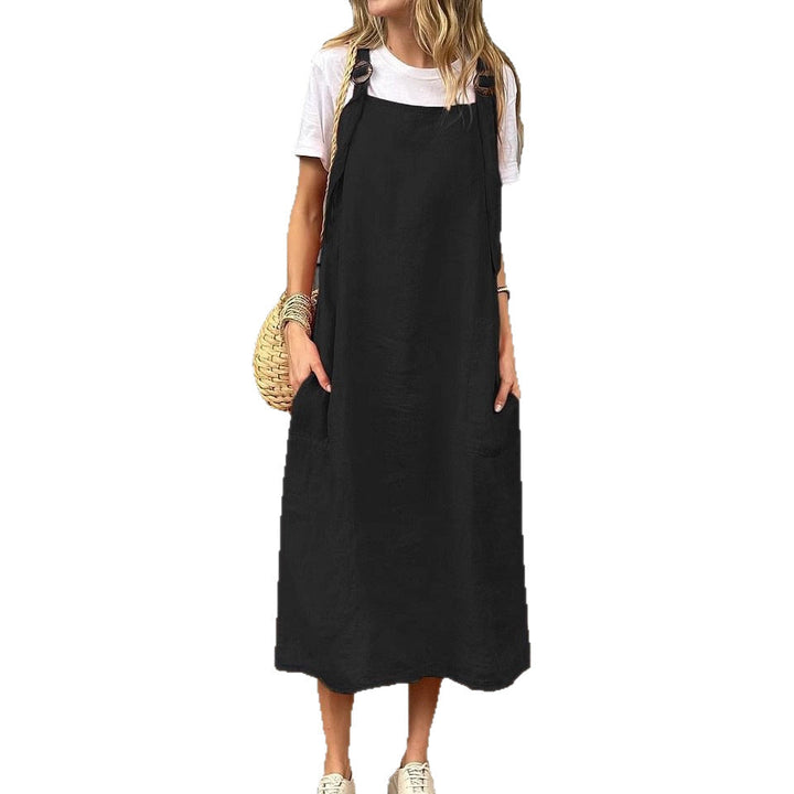 Damen lässiges Leinenkleid mit praktischen Taschen und verstellbaren Trägern Drune
