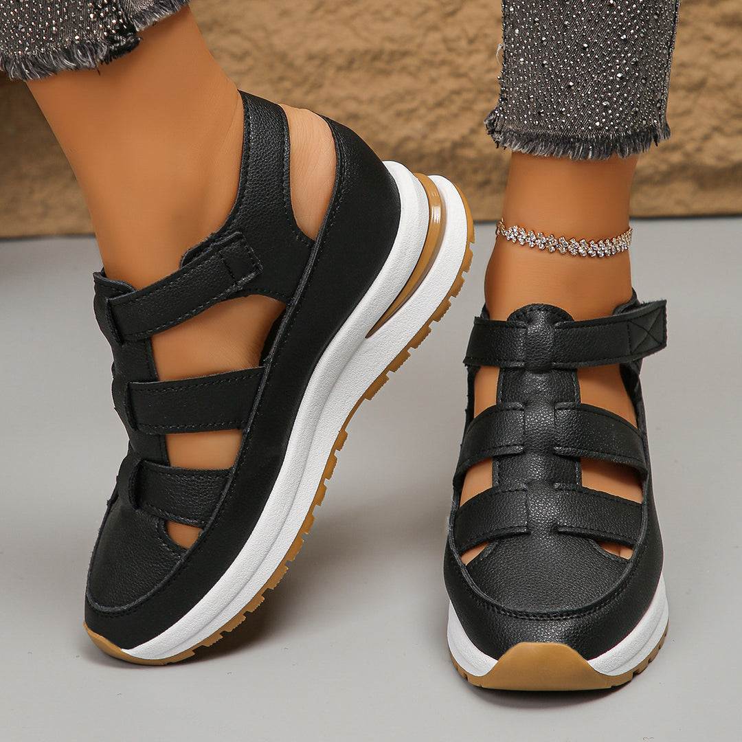 Damen Plateau-Sandalen mit geschlossener Zehenpartie und verstellbarem Klettverschluss Drune