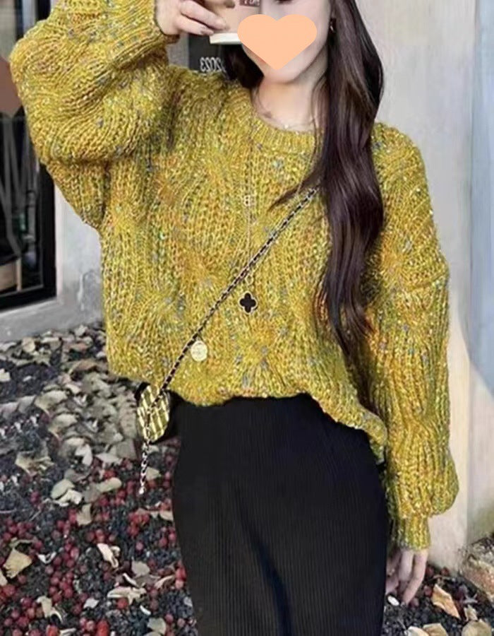 Damen Grobstrickpullover mit voluminösen Ärmeln und strukturiertem Design Drune