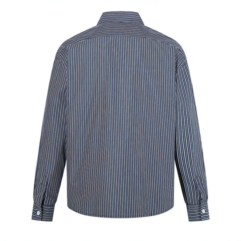 Herren Gestreiftes Oversize-Hemd aus Baumwollmix mit Kentkragen und Brusttasche Drune