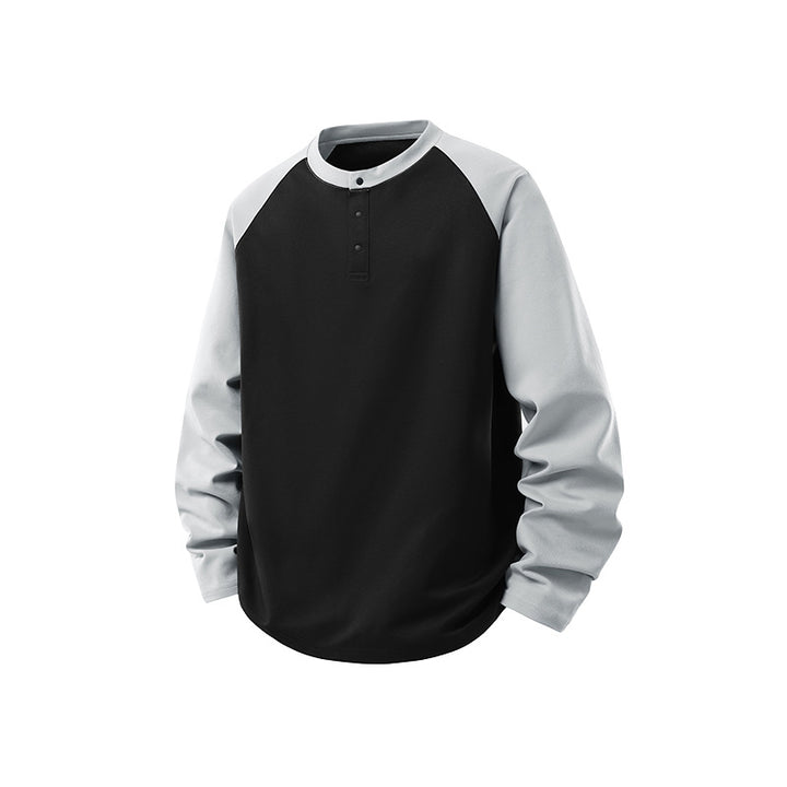 Herren Langarm-Henley-Sweatshirt mit Raglanärmeln, Relaxed-Fit und Knopfleiste Drune