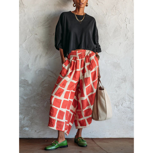 Damen Gemusterte Culotte-Palazzohose mit weitem Bein, elastischem Bund und Eingrifftaschen Drune