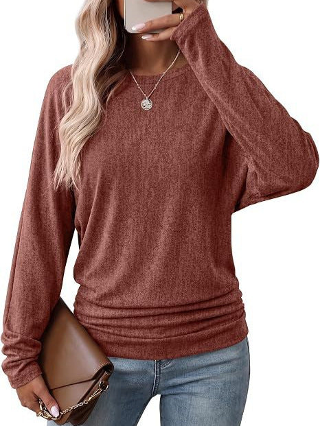 Damen Lässiges Langarm-Feinstrickshirt mit überschnittener Schulter und lockerem Saum Drune