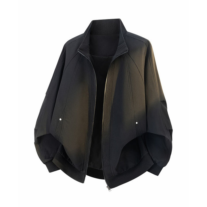 Damen Oversize Harrington-Bomberjacke mit Ballonärmeln, verdecktem Reißverschluss & gerippten Abschlüssen Drune