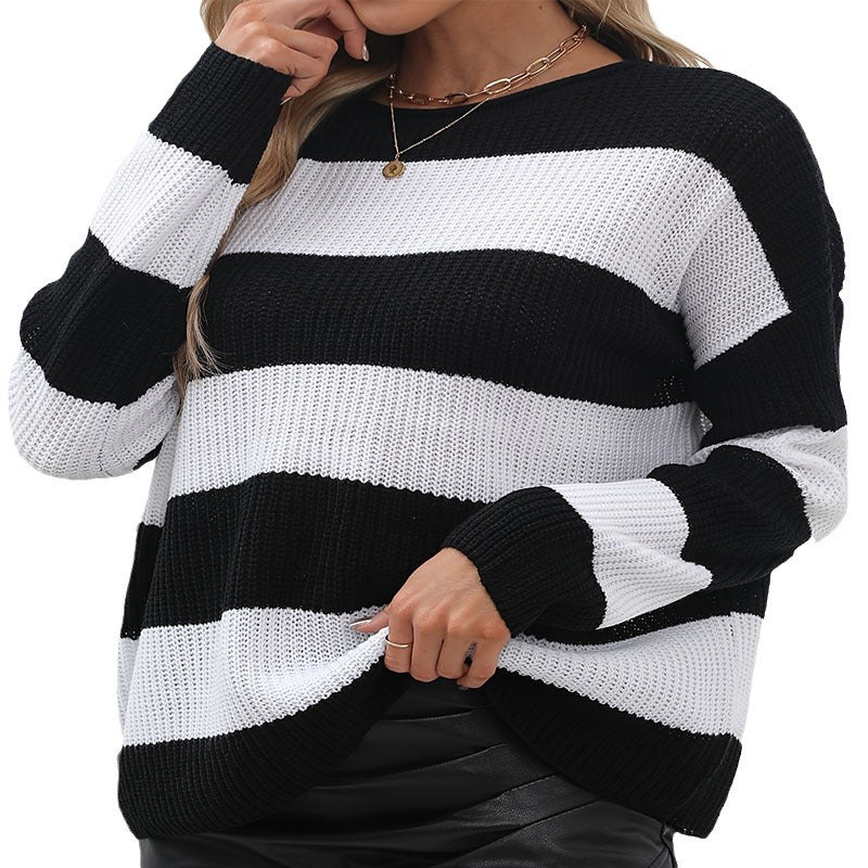 Damen lockerer Freizeitpullover mit trendigem Streifenmuster und lässigem Schnitt Drune