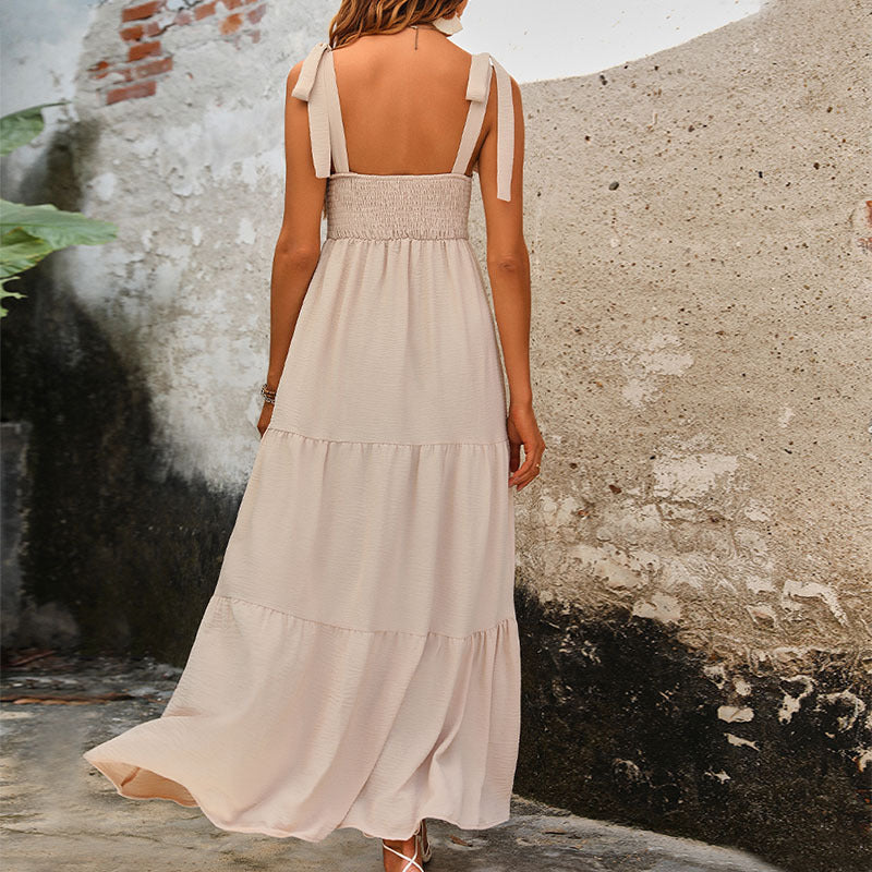 Damen Maxikleid mit verstellbaren Trägern und Rüschendetails Drune