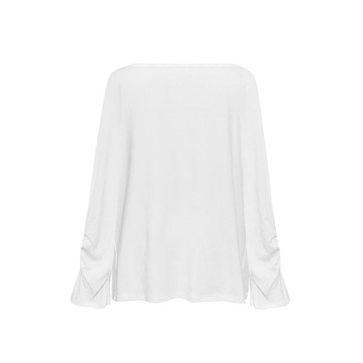 Damen Langes drapiertes Langarmshirt mit Wasserfallkragen und Raffung an den Ärmeln Drune
