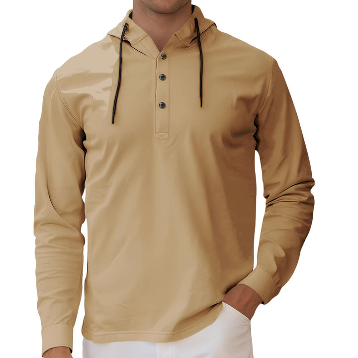 Herren nan Kapuzen-Henley Langarmshirt aus leichtem Stretchjersey mit Kordelzug Drune