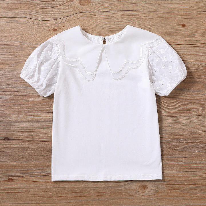 Mädchen Bluse mit dekorativen Lochstickereien und voluminösen Puffärmeln Drune