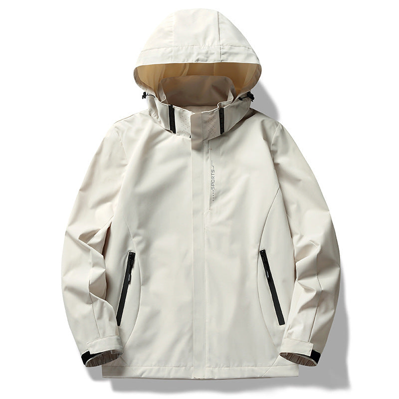 Herren wind- und wasserabweisende Softshell-Kapuzenjacke mit verdeckter Reißverschlussblende Drune