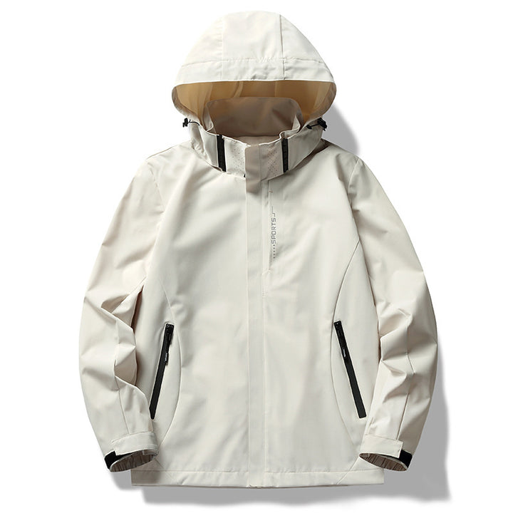 Herren wind- und wasserabweisende Softshell-Kapuzenjacke mit verdeckter Reißverschlussblende Drune