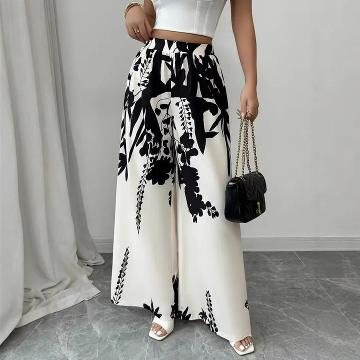 Damen Palazzo-Hose mit floralem Muster und elastischem Taillenbund Drune