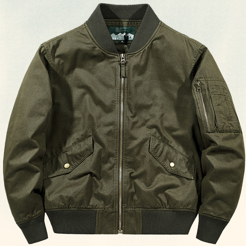 Herren Robust verarbeitete Canvas‑Bomberjacke mit Rippbündchen, Pattentaschen und Ärmelfach Drune