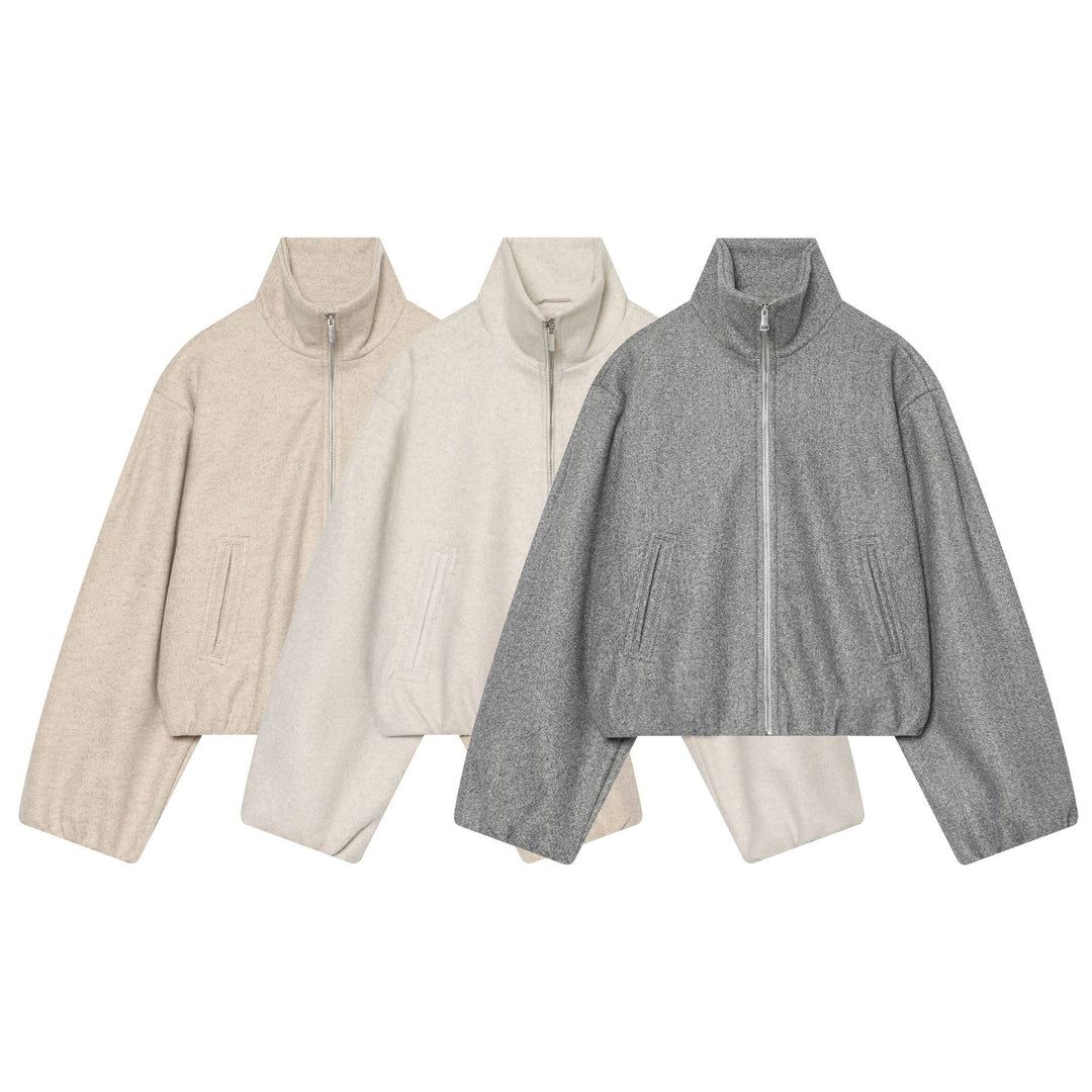 Damen Cropped Wollmix-Blouson mit hohem Stehkragen und Reißverschluss Drune