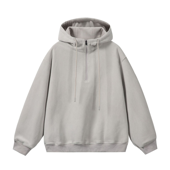 Unisex Oversize Fleece-Halbzip-Kapuzenpullover mit Kordelzug und Rippbündchen Drune