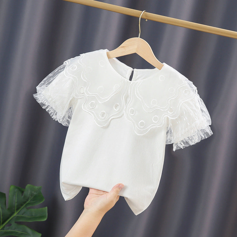 Mädchen Bluse mit transparenten Tüllärmeln und floralem Design Drune
