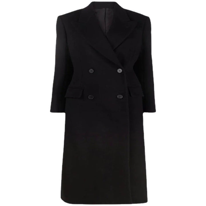 Damen Longcoat im minimalistischen Doppelreiher mit taillierter Silhouette und Pattentaschen Drune