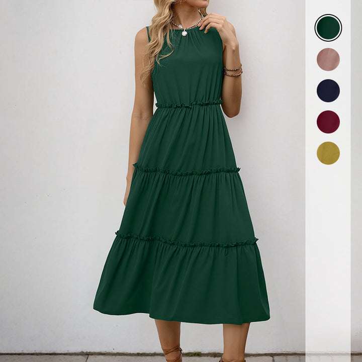 Damen Maxikleid mit Rüschendetails und elastischem Taillenzug Drune