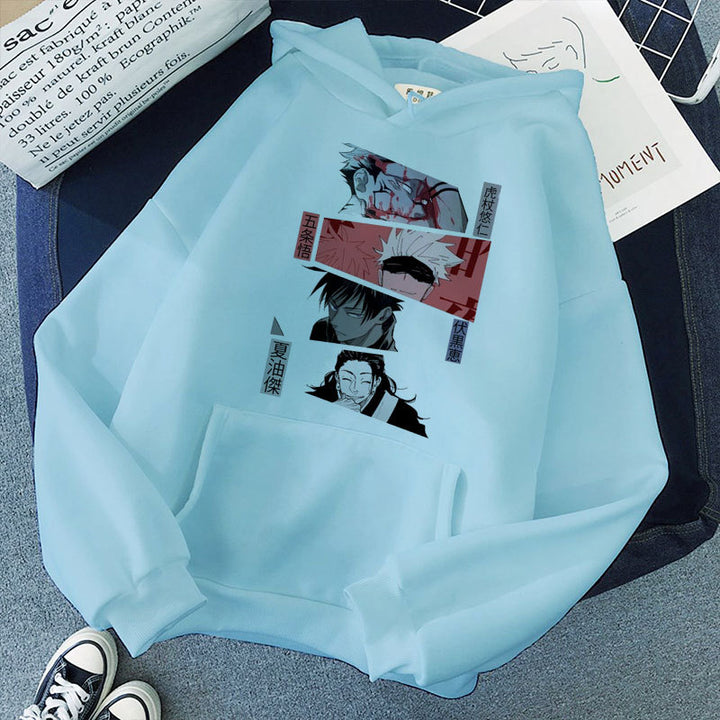 Damen nan Oversize Kapuzenpullover mit Manga-Frontprint und Kängurutasche Drune