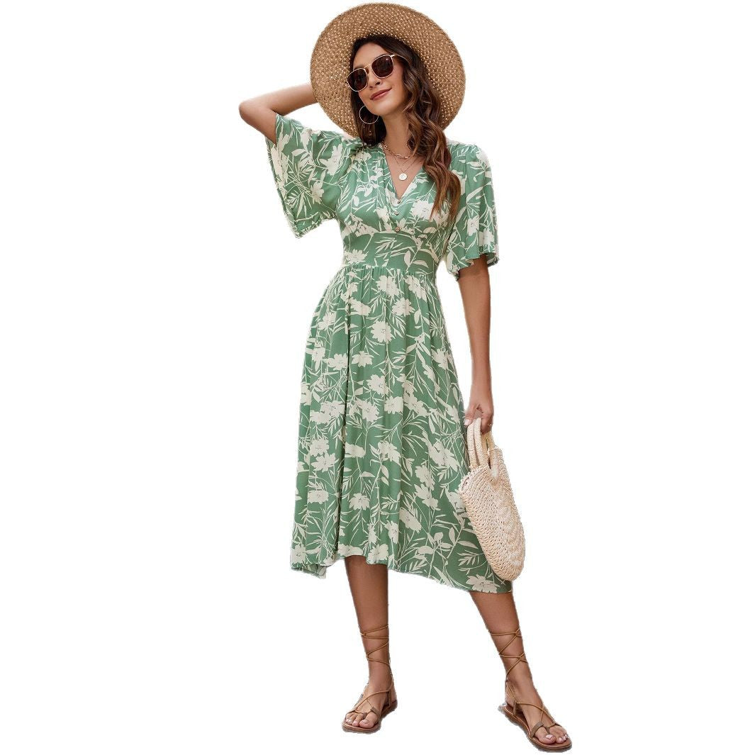 Damen Midi-Kleid im Boho-Stil mit floralen Mustern Drune