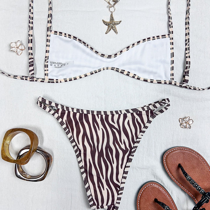 Damen Triangel-Bikini mit sexy Netzdetail und floralem Muster Drune