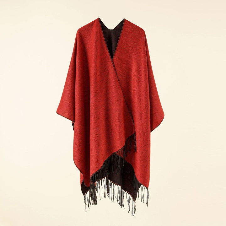 Damen Großer Ruana‑Poncho aus feinem Wollmix mit Fransen und offenem Fall Drune