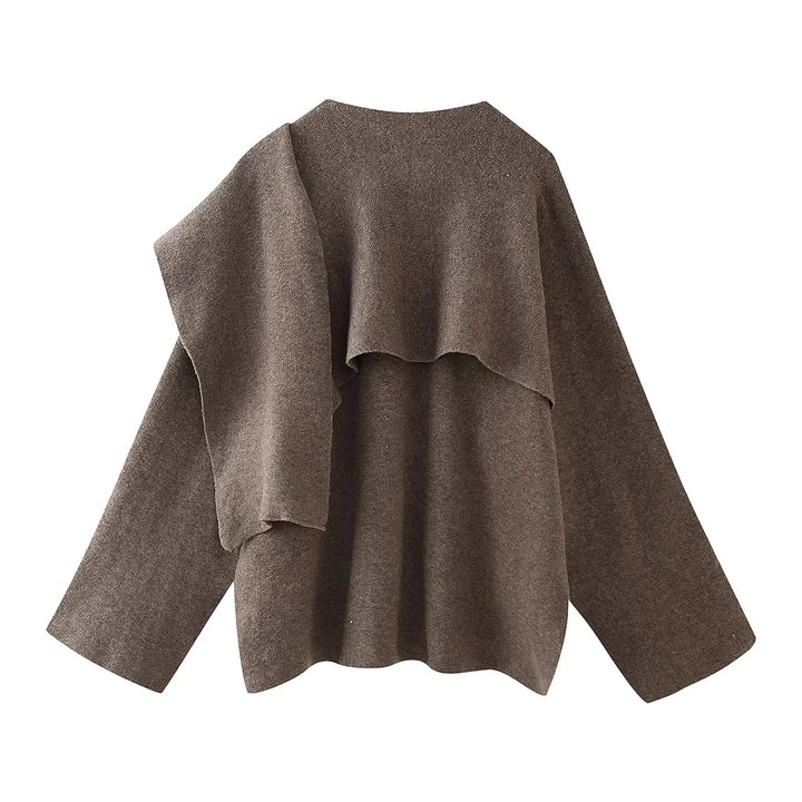 Damen nan asymmetrischer Lagenponcho mit Knopfdetail und weitem Ärmel Drune