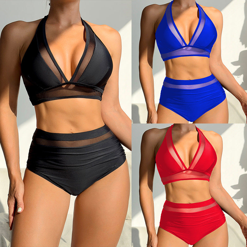 Damen Sportlicher Bikini mit transparenten Einsätzen Drune