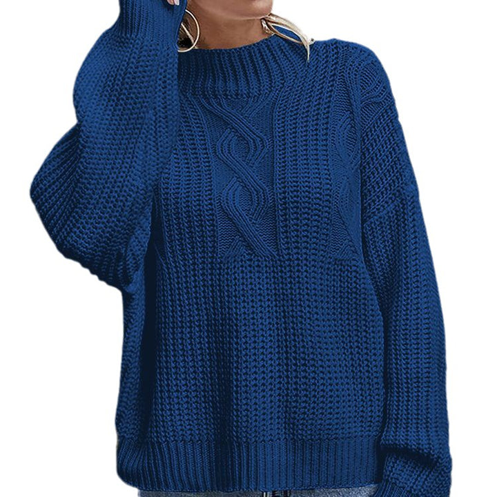 Damen Grobstrickpullover mit Zopfdesign und hohem Stehkragen Drune