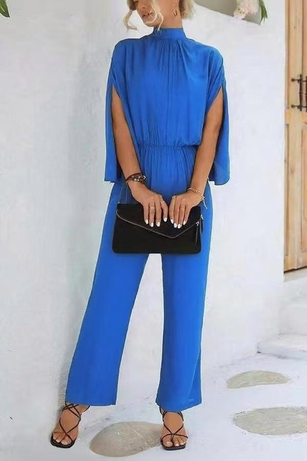 Damen eleganter Jumpsuit mit weitem Bein und Chiffon-Ärmeln Drune