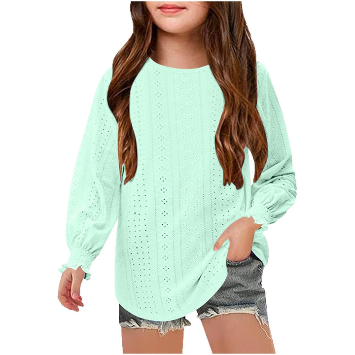 Damen Ajourgestricktes Oversize-Pullover-Shirt mit Ballonärmeln und Rüschenbündchen Drune