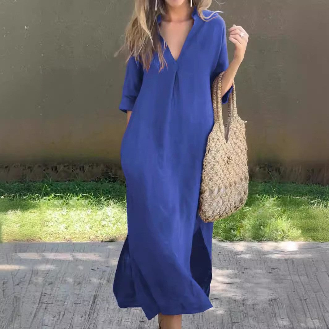 Damen Lässiges Maxikleid mit verdecktem V-Ausschnitt Drune