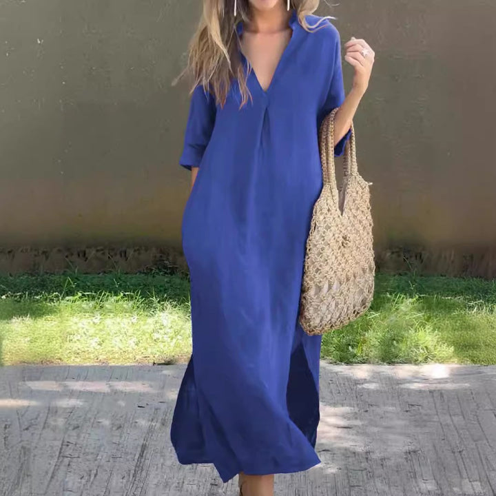Damen Lässiges Maxikleid mit verdecktem V-Ausschnitt Drune