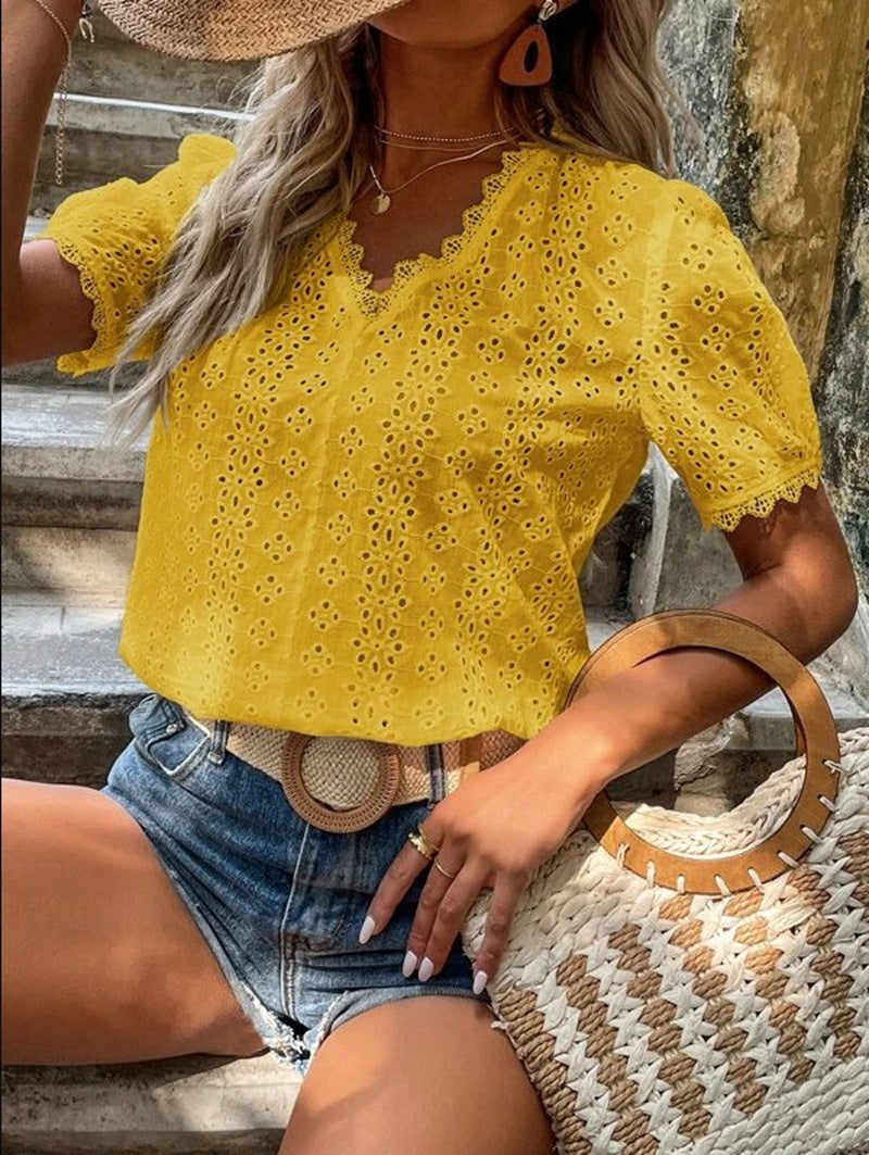Damen Bluse mit Lochstickerei Drune