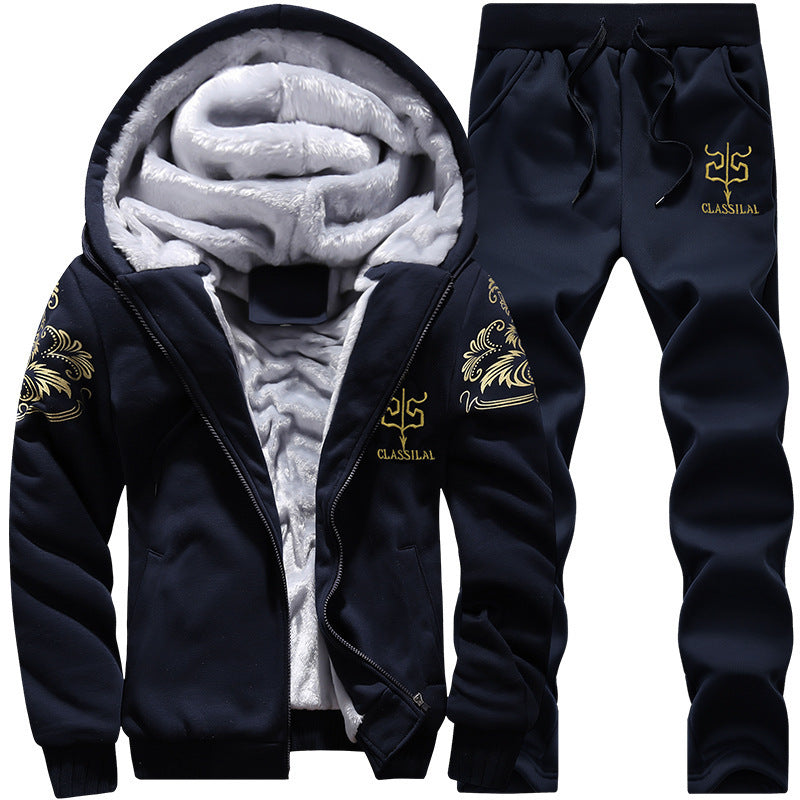 Herren Fleece-gefüttertes Freizeit-Set mit Kapuzenjacke und Thermo-Jogger Drune
