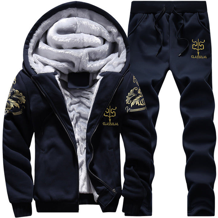 Herren Fleece-gefüttertes Freizeit-Set mit Kapuzenjacke und Thermo-Jogger Drune