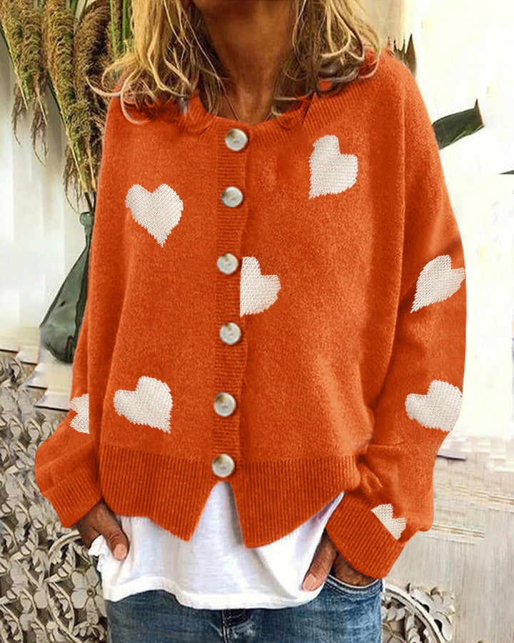Damen Strickjacke mit Herzmotiv und knöpfbarem Design Drune