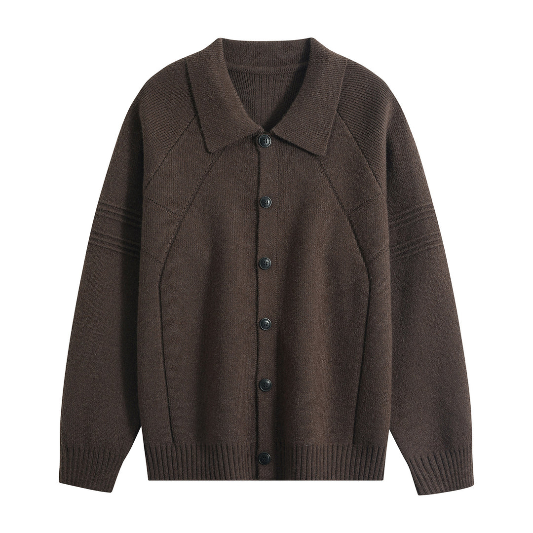 Herren Strickcardigan mit Hemdkragen, Raglanärmeln & geripptem Saum Drune
