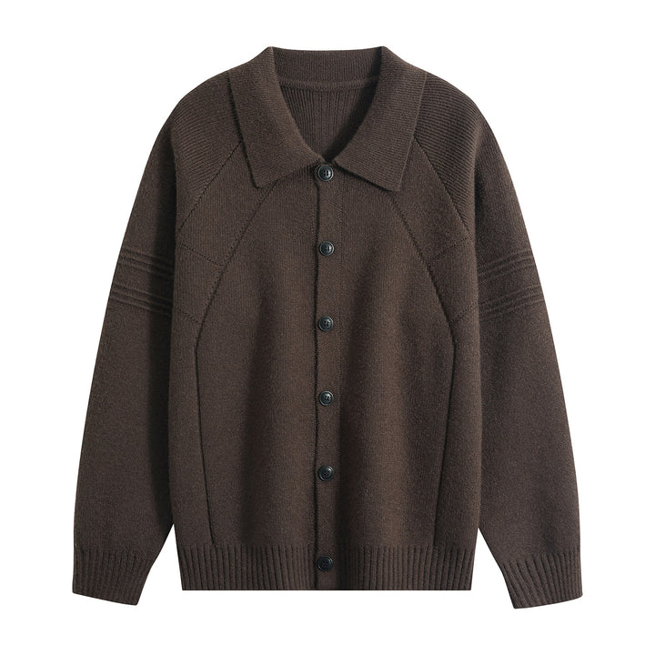 Herren Strickcardigan mit Hemdkragen, Raglanärmeln & geripptem Saum Drune