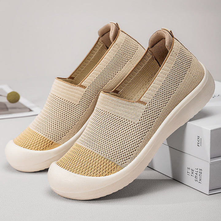 Damen nan leichter gestrickter Slip-On Sneaker mit verstärkter Zehenkappe und stoßdämpfender EVA-Plateausohle Drune
